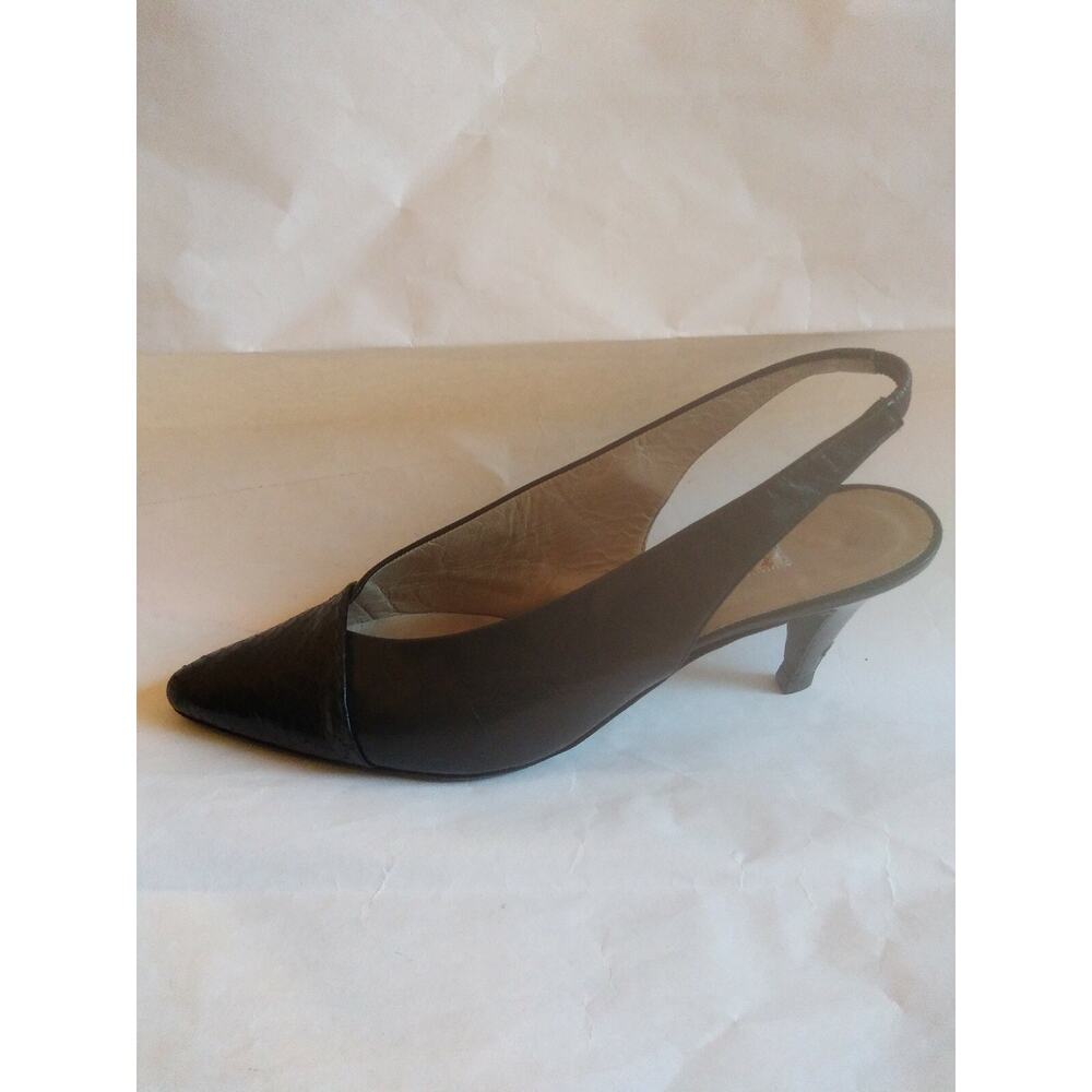 Vintage GUCCI SHOES SLINGBACKS black LEATHER towline snakeskin sz 38.5 AA 8.5 - Picture 2 of 11